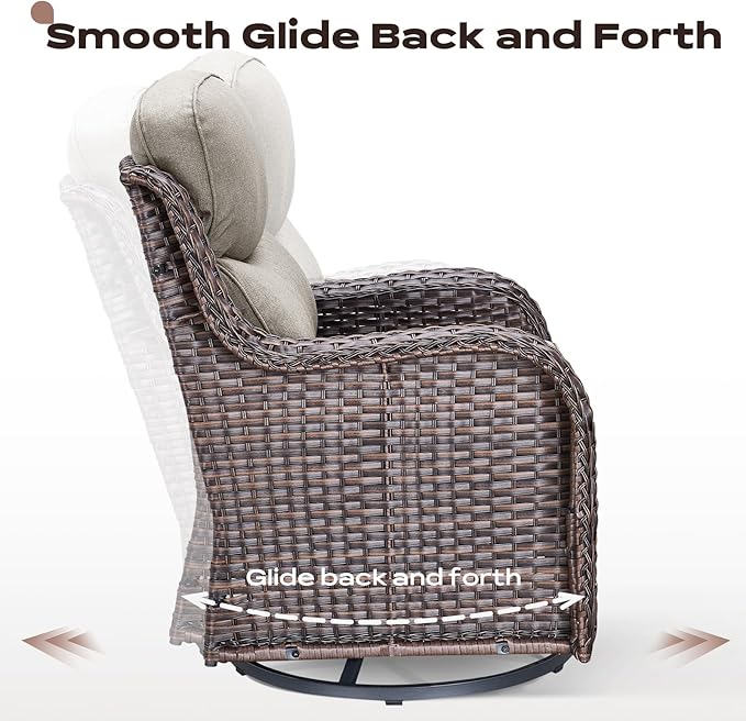 Rilyson Patio Outdoor Swivel Rocker Chairs Set of 2, Waterproof Wicker, High Back, Deep Seating, Wide Armrest, Upgraded 6 inch Thick Cushions, Ideal for Deck Porch Backyard, Brown/Beige