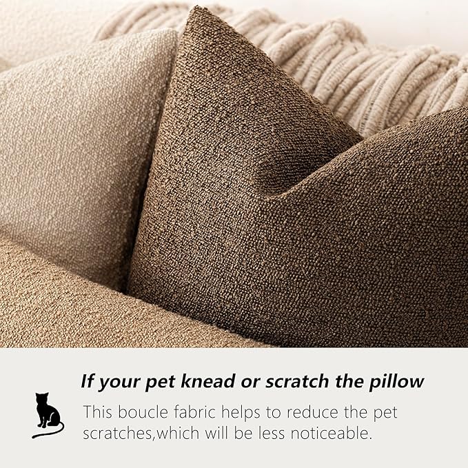 Foindtower Set of 2, Decorative Textured Boucle Throw Pillow Covers Accent Solid Pillow Cases Neutral Soft Couch Cushion Case for Chair Sofa Bedroom Living Room Home Decor 16x16 Inch Chocolate
