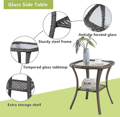 Rilyson Outdoor Patio Swivel Rocker Chairs Set of 2, Waterproof Wicker, High Back, Deep Seating, Wide Armrest, Upgraded 6 inch Thick Cushions, Side Table, Ideal for Deck Porch Yard, Mixed Grey-Blue