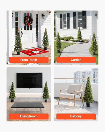 VEVOR Artificial Cedar Topiary Trees, 48 inch 2 Set Faux Pine Shrubs Plants, Fake Silk Tree Look Real, Easy Assembly for Decor Front Porch Outdoor Patio Garden Balcony Backyard Indoor Office