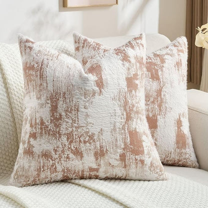 FUTEI Rust White Decorative Throw Pillow Covers 18x18 Inch Set of 2,Soft Faux Cashmere Jacquard - Textured & Cozy Cushion Case,Modern Home Decor for Couch Bed Living Room