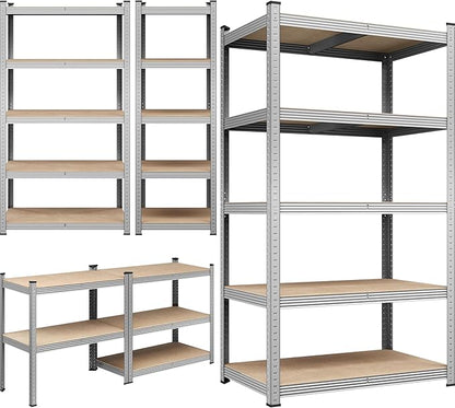 Yaheetech Standing Shelf Units, 5 Tier Storage Shelf, Heavy Duty Shelving, Adjustable Garage Shelves, Utility Rack Shelf Unit, Basement Warehouse Shed, 35.5" Wx 16" D x 71" H - Silver