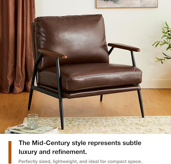 Glitzhome Modern Accent Chairs Set of 2, Metal Framed Living Room Chairs with Upholstered Cushion, Comfy Sofa Chair for Bedroom Reception Area Study Room, Coffee- 2 Set