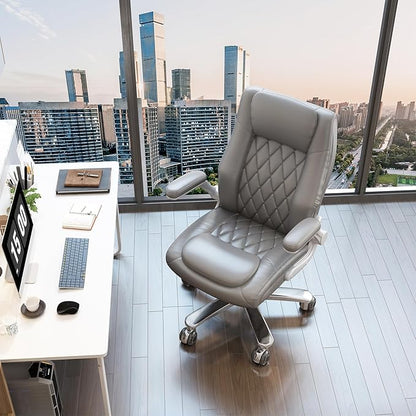 GYI O205P High Back Executive Office Chair, Big and Tall Office Chair 400LBS with Rubber Wheels,Ergonomic Adjustable Computer Desk Chairs with Padded Flip-up Armrests,Lumbar Support (Grey)