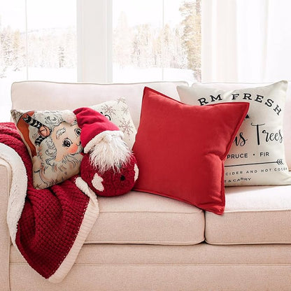 ZWJD Christmas Pillow Covers 16x16 Set of 2 Chenille Throw Red Cushion Covers with Elegant Design Soft and Luxurious Decorative Pillows for Couch, Bed, and Christmas Decor
