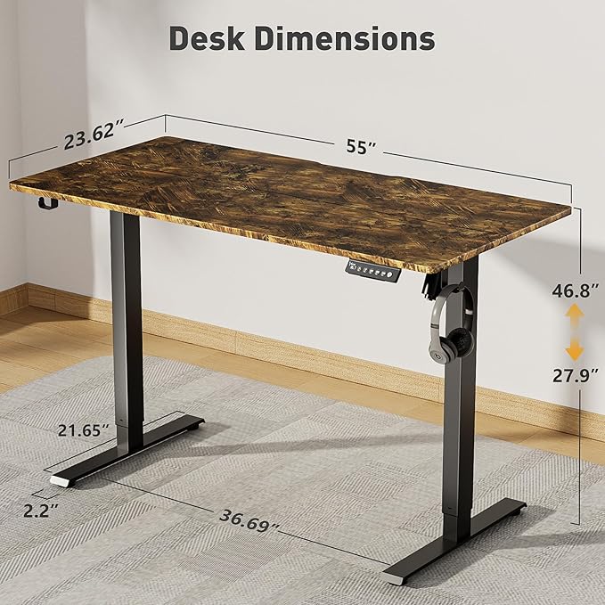55 x 24 Inch Electric Standing Desk Adjustable Height, Sit Stand Desk, Stand up Desk for Home Office, Computer Workstation (Spliced Desktop,Rustic Brown)