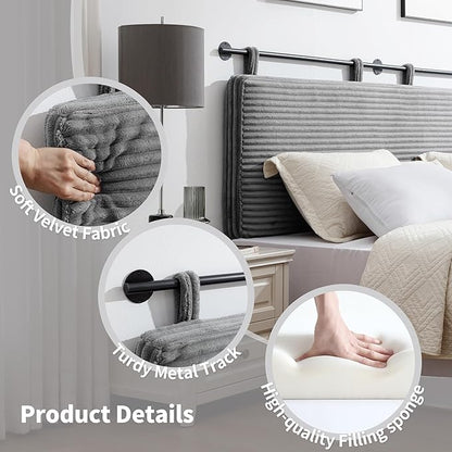 UEV Queen Headboard Only, Wall Mounted Hanging Upholstered Bed Head Board, Modern Vertical Channel Design of Fine Flannel, Elegant Grey Fluted Headboard for Bedroom (Grey, Queen Size)