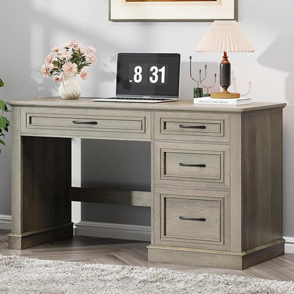 Farmhouse 47" Executive Desk, Computer Desk with Drawers and File Drawer, Workstation Computer Desk with Charging Station for Home Office,Study,（Wash Grey）