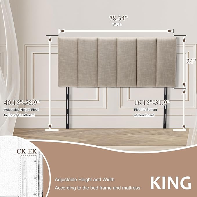 HAOBO Home Upholstered Headboard Foldable King Size Headboards Eastern King/California King Linen Panel with Height Adjustments