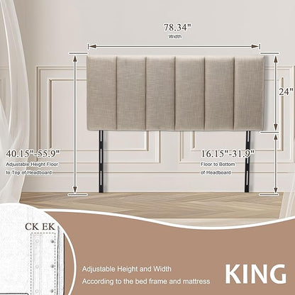 HAOBO Home Upholstered Headboard Foldable King Size Headboards Eastern King/California King Linen Panel with Height Adjustments