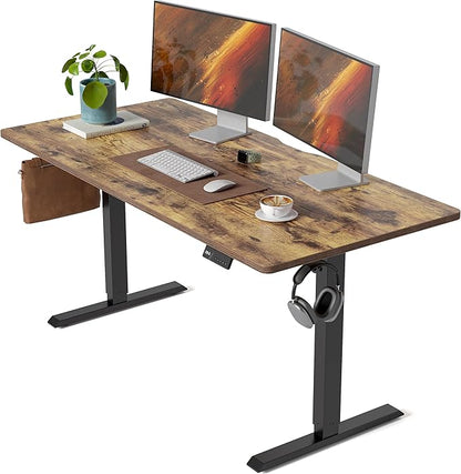 CubiCubi Height Adjustable Electric Standing Desk, 63 x 28 Inches Sit Stand up Desk, Large Memory Computer Home Office Desk with Two-Piece Desktop (Rustic Brown)