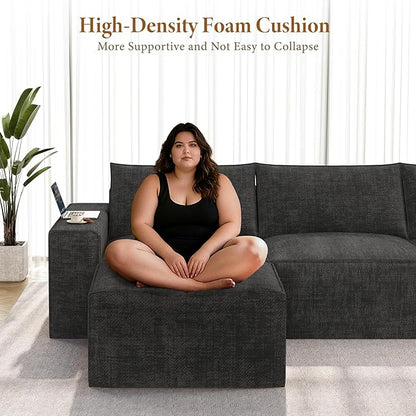Vesgantti 114" Modular Sectional Boneless Couch, Modern 3 Seater Sofa with Ottoman & Deep Seat, Convertible Chenille L Shaped Cloud Couches for Living Room, No Assembly Required, Dark Grey