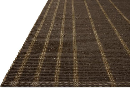 Loloi Leanne Ford Weatherstaff Collection WTS-01 Espresso/Natural 2'-6" x 9'-9" Runner Rug Jute, Striped, Neutral, Hallway, Kitchen, Mudroom, and Bathroom