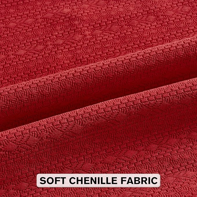 FUTEI Christmas Red Chenille Throw Pillow Covers 26x26 Inch Set of 2,Soft Striped & Diamond Textured Euro Pillow Shams,Modern Home Decor for Couch Living Room