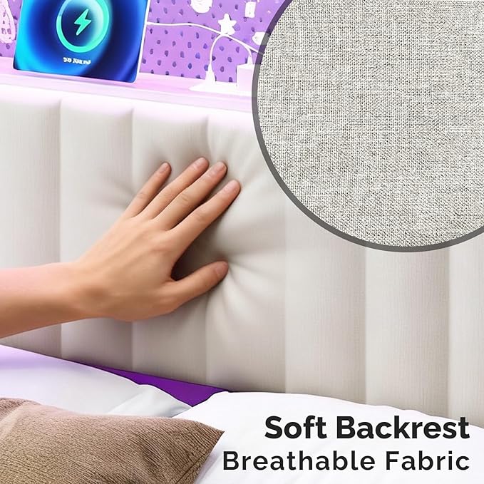 VINGLI Full Size Headboard Only, Adjustable Upholstered Headboard with 2 Tier Shelves and Pegboard with Charging Stations and LED Lights, Modern Bed Headboard with Storage for Bedroom Decor