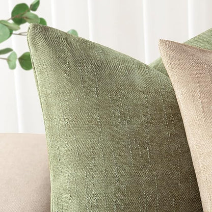 Foindtower Pack of 2 Soft Textured Chenille Throw Decorative Pillow Covers Square Accent Solid Cushion Cover Cozy Neutral Farmhouse Pillow Case for Couch Sofa Bedroom Living Room 24x24 Inch,Sage Green