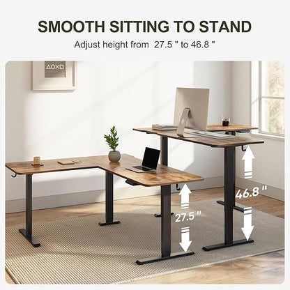 BANTI L-Shaped Standing Desk - 63 x 55 Inch Adjustable Corner Standing Desk with Charging Station - L Shape Sit Stand Table with Memory Controller, Splice Board for Home Office