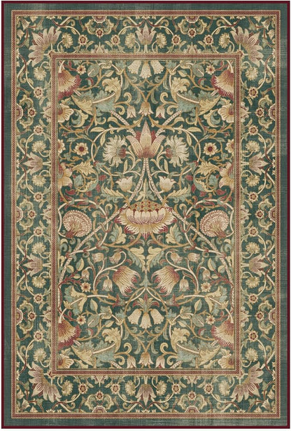 RUGGABLE x Morris & Co Machine Washable Area Rug – Lodden Soft Evergreen & Gold 4x6, Stain-Resistant, Non-Slip – Medium Rugs for Living Room, Bedroom, Hallway, Entryway & Office–with Standard Pad