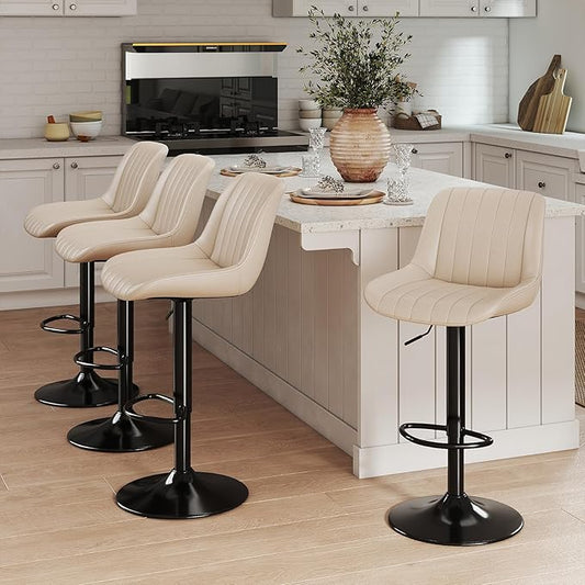Youhauchair Bar Stools Set of 4, Swivel Counter Height Barstools with Back, Adjustable PU Leather Bar Chairs, Modern Armless Kitchen Island Stool, Beige