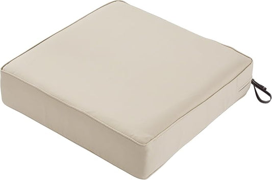 Classic Accessories Montlake Water-Resistant 25 x 25 x 5 Inch Outdoor Seat Cushion, Durable Patio Furniture Cushion with Straps,Antique Beige, Outdoor Cushion Cover