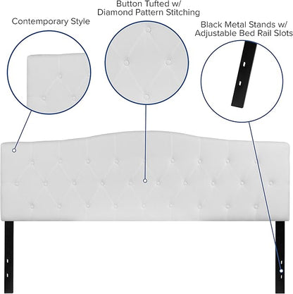EMMA + OLIVER Tufted Upholstered King Size Headboard in White Fabric