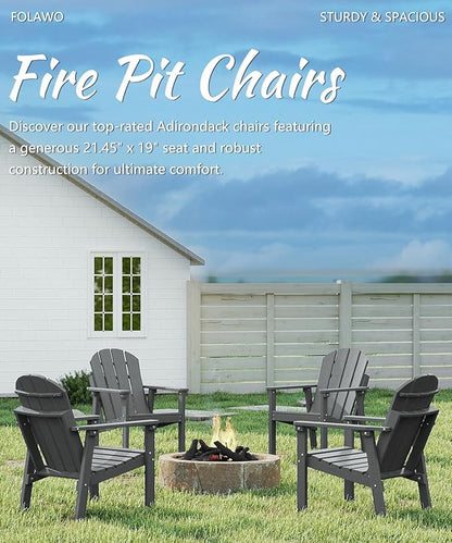 Adirondack Chair Set of 4, All Weather HDPE Fire Pit Chairs, Oversized Plastic Adirondack Chair for Outdoor, Balcony, Deck, Backyard, Patio, Garden, Poolside, Lawn Grey