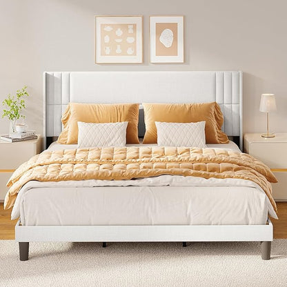 Gizoon King Bed Frame with Wingback Headboard, Upholstered Platform Bed with Modern Geometric Headboard, Wooden Slats, Noise-Free, No Box Spring Needed