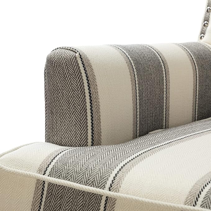 HULALA HOME Modern Accent Chairs Set of 2, Farmhouse High Back Striped Chairs with Wooden Legs & Nail Head Trim, Comfy Upholstered Armchairs for Living Room/Bedroom (Stripe Grey)
