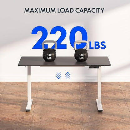 FLEXISPOT E6 3-Stage Dual Motor 60 x 24 Electric Standing Desk Sit Stand Up Desk, Holds 220 lbs, Adjustable Height w/Memory Presets, One-Piece Black Desktop & White Frame, Ships in 2 Boxes