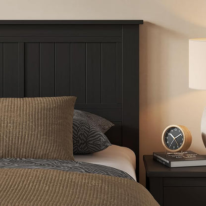 Serene Solid Wood Window-Pane Panel Headboard – Easy Assembly, Casual Coastal Style – King Size in Black