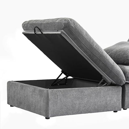 Cloud Couch Modular Sectional Sofa with Storage Ottoman,160.6" L Shaped Couch for Living Room,Down Filled 5 Seater Gray Convertible Sectional Sofas,Covers Washable&Replaceable