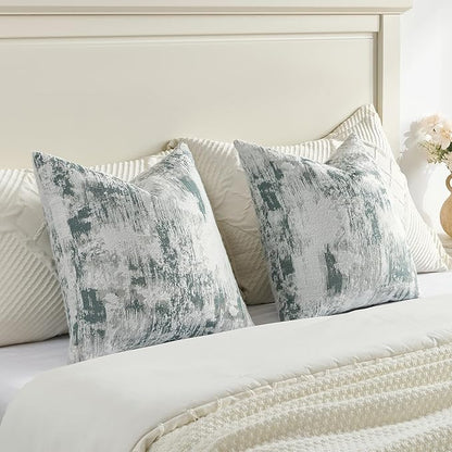 FUTEI Teal White Decorative Throw Pillow Covers 22x22 Inch Set of 2,Soft Faux Cashmere Jacquard - Textured & Cozy Cushion Case,Modern Home Decor for Couch Bed Living Room