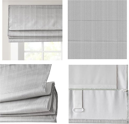 Madison Park Galen Cordless Roman Shade, 27"W x 64"H, Sheen Grey – Room Darkening, Thermal Insulated, Energy Efficient Window Blind with Subtle Sheen Basketweave Fabric for Privacy