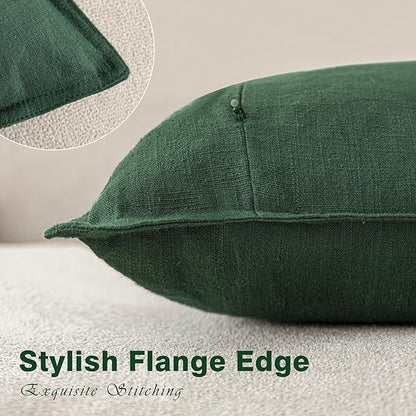 Foindtower Set of 2, Decorative Linen Soild Throw Pillow Covers Soft Accent Euro Cushion Case Farmhouse Neutral Pillowcase for Chair Couch Sofa Bedroom Living Room Home Decor 22 x 22 Inch Pine Green