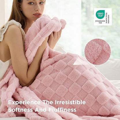 Bedsure GentleSoft Blush Pink Throw Blanket for Couch - Checkered Fleece Blankets Gifts for Women Men Girls, Cute Soft Cozy Throw for Bedroom Home Decor Gifts, 50x60 Inches