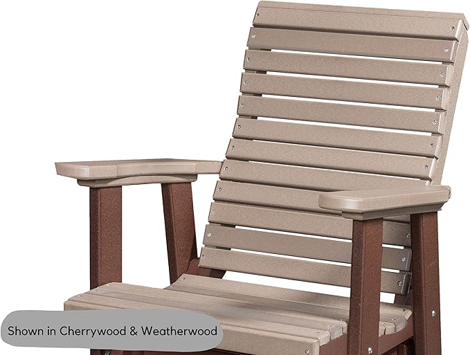 DutchCrafters Modern Horizontal Slat High Back Poly Glider Chair Outdoor Patio Furniture (Tudor Brown & Cedar)