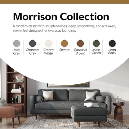 SIMPLIHOME Morrison Mid-Century Modern 89 inch Wide Sofa with Ottoman Set in Charcoal Grey Tightly Woven Performance Fabric for the Living Room and Family Room