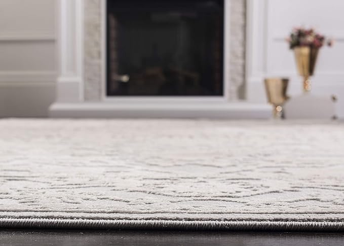 SAFAVIEH Reflection Collection Runner Rug - 2'3" x 8', Light Grey & Cream, Non-Shedding & Easy Cleaning, Ideal for Living Room, Bedroom (RFT665C)