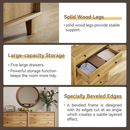 10 Drawer Dresser for Bedroom, 2 in 1 Tall Modern Chest of Drawers, Beveled Profile Design, Wood Drawer Organizer for Bedroom, Living Room, Hallway and Entryway,Oak