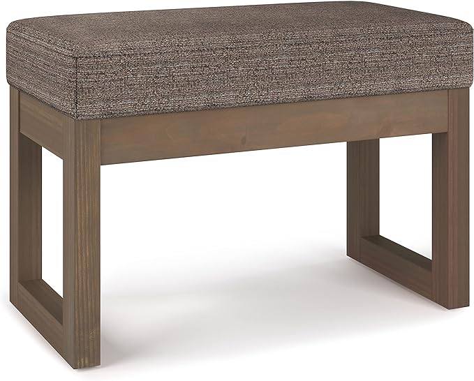 SIMPLIHOME Milltown 27 inch Wide Contemporary Rectangle Footstool Ottoman Bench in Mink Brown Tweed Look Fabric, Assembled, for the Living Room and Bedroom