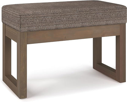 SIMPLIHOME Milltown 27 inch Wide Contemporary Rectangle Footstool Ottoman Bench in Mink Brown Tweed Look Fabric, Assembled, for the Living Room and Bedroom