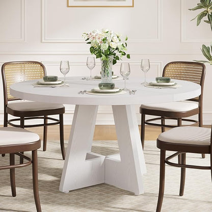 Tribesigns Round Dining Table for 4, 47 inch Farmhouse Circle Kitchen Table with Wooden Pedestal Base for Kitchen, Dining Room, Living Room (White)