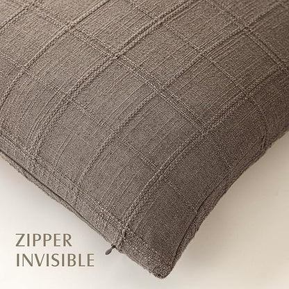 Foindtower Set of 2 Decorative Linen Check Throw Pillow Covers Neutral Farmhouse Vintage Cushion Covers Modern Boho Home Decor for Sofa Chair Couch Bedroom Living Room,22×22 Inch,Taupe Grey