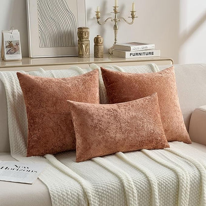 FUTEI Rust Flannel Throw Pillow Covers 22x22 Inch Set of 2,Soft Dimensional Textured Cushion Cases,Modern Home Decor for Couch Living Room