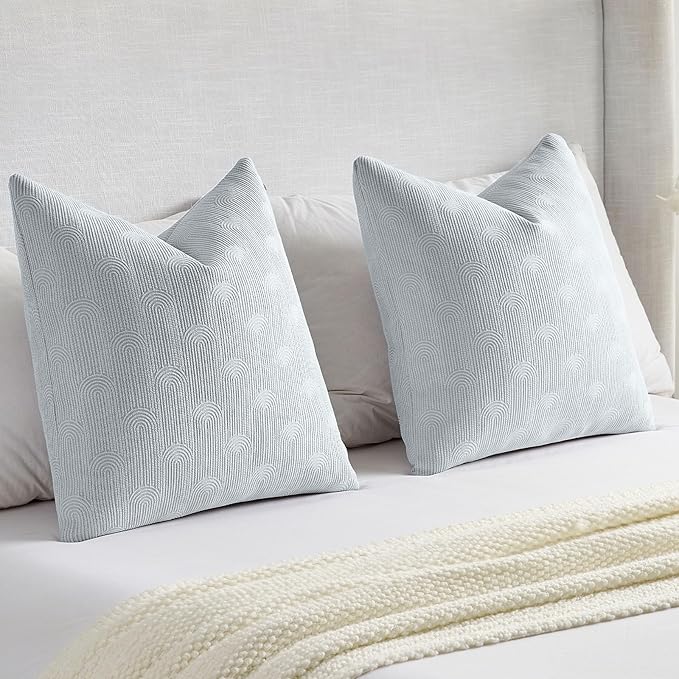 FUTEI Light Blue Chenille Decorative Throw Pillow Covers 26x26 Inch Set of 2,Soft Cozy Striped Geometric Patterns Euro Pillow Shams,Modern Home Decor for Couch Bed Living Room