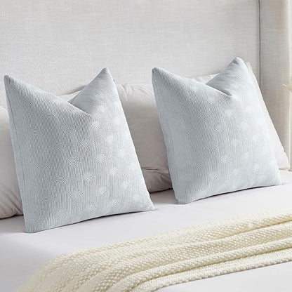 FUTEI Light Blue Chenille Decorative Throw Pillow Covers 24x24 Inch Set of 2,Soft Cozy Striped Geometric Patterns European Cushion Cases,Modern Home Decor for Couch Bed Living Room