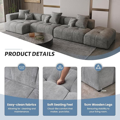 WJShome 158" Oversized Modular Sectional Sofa, L Shaped Couch with Ottoman,Sectional Couches for Living Room,Large Linen Deep Seat with Pillow Couches for Home,Spacious Space,Gray