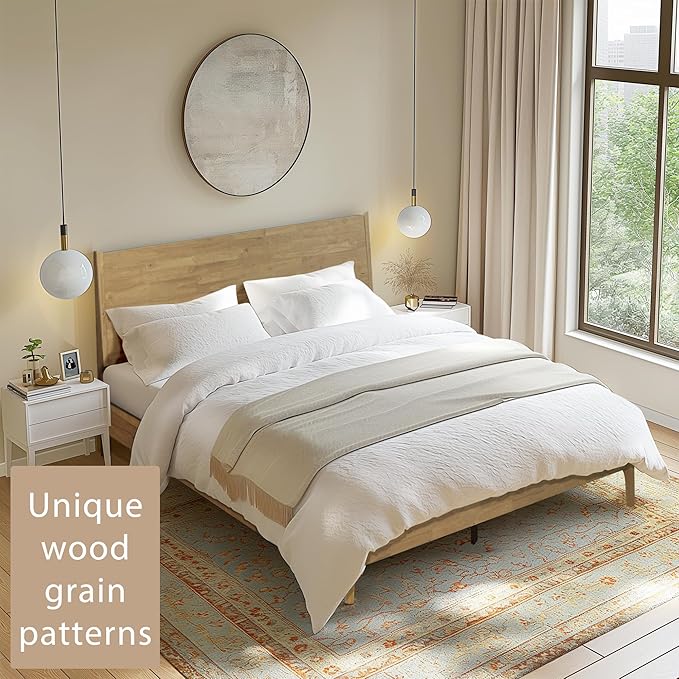 Acacia Haven King Size Bed Frame and Headboard, King Size Platform Bed Frame Scandinavian Wood Bed Compatible with All Mattress Types, No Box Spring Needed, 800lbs Wood Slats Support, Oak