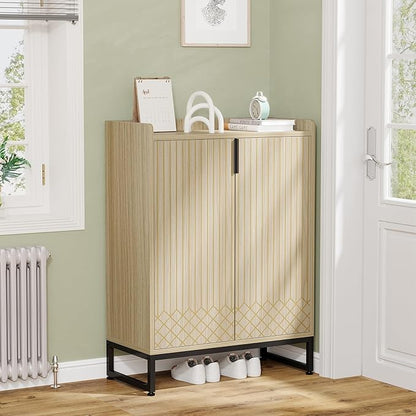 Tribesigns Shoe Cabinet with Doors,Natural 5 Tiers Shoe Storage Cabinet for Entryway, 25 Pairs Wooden Shoe Rack Cabinet, Modern Shoe Organizer Storage for Living Room, Bedroom, Hallway, Closet