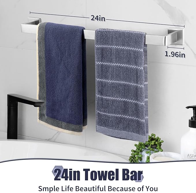 10-Pieces Brushed Nickel Bathroom Accessories Set, Stainless Steel Bathroom Hardware Set, Towel Racks for Bathroom Wall Mounted 24 Inch Bath Towel Bar Set.
